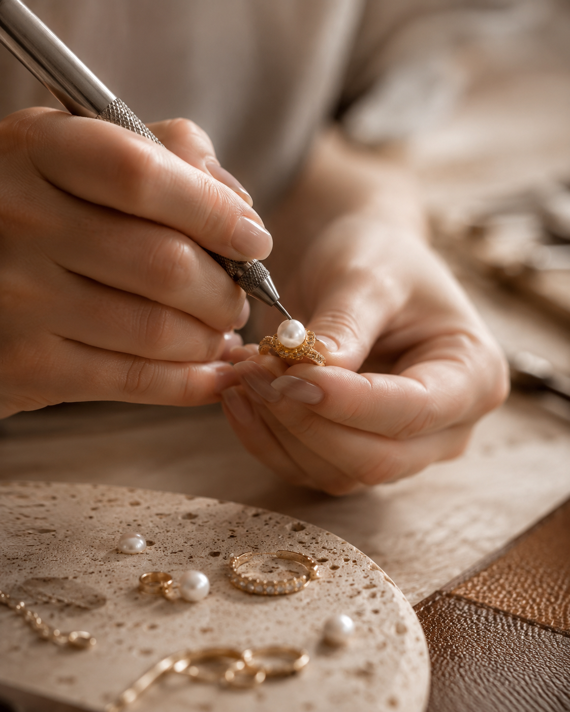 Detalhe artesanal no atelier Parrucci